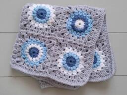 Rts Granny Squares Crochet Layering Baby Blanket in Grey & Blues/ Handmade Posing Photo Prop