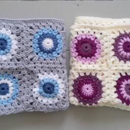 Rts Granny Squares Crochet Layering Baby Blanket in Grey & Blues/ Handmade Posing Photo Prop - thumbnail 3