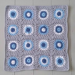 Rts Granny Squares Crochet Layering Baby Blanket in Grey & Blues/ Handmade Posing Photo Prop - thumbnail 2