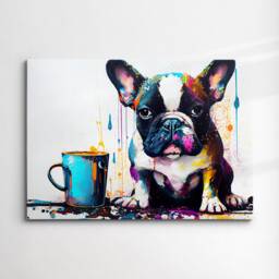 French Bulldog With Coffee Mug Dog Pet Abstract Modern Painting Wall Art, Framed Canvas Poster Print, Home Kitchen Office Room Decor, Gifts - thumbnail 3