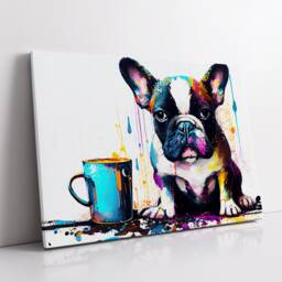 French Bulldog With Coffee Mug Dog Pet Abstract Modern Painting Wall Art, Framed Canvas Poster Print, Home Kitchen Office Room Decor, Gifts - thumbnail 2