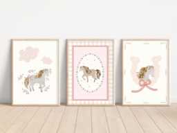 Set Of 3 Girls Pony & Horse Prints - Unframed - thumbnail 1