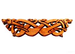 Wooden Hand Carved Urnes Style Viking Wall Hanging, Two Wolves Carving, Decor, Room Decoration - thumbnail 1