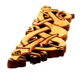 Wooden Hand Carved Urnes Style Viking Wall Hanging, Two Wolves Carving, Decor, Room Decoration - thumbnail 2