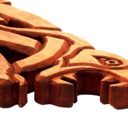 Wooden Hand Carved Urnes Style Viking Wall Hanging, Two Wolves Carving, Decor, Room Decoration - thumbnail 3