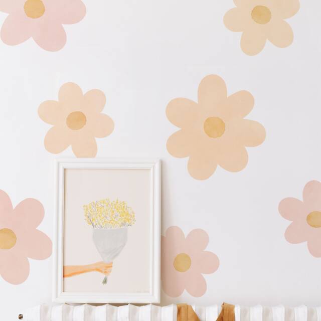 Big Pink & Orange Daisy Flowers Wall Decals, Plastic-Free Wall Stickers - image 1