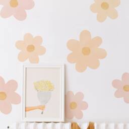 Big Pink & Orange Daisy Flowers Wall Decals, Plastic-Free Wall Stickers