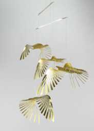Brass Bird Hanging Mobile Kinetic Art Sculpture