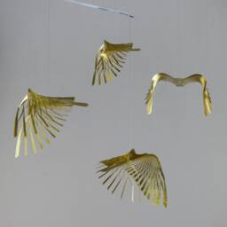 Brass Bird Hanging Mobile Kinetic Art Sculpture - thumbnail 2