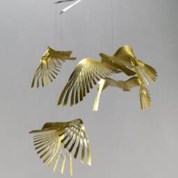 Brass Bird Hanging Mobile Kinetic Art Sculpture - thumbnail 4