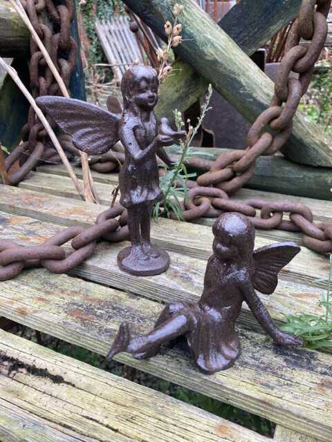 Pair Of Small Cast Iron Metal Fairy Garden Ornaments - image 1