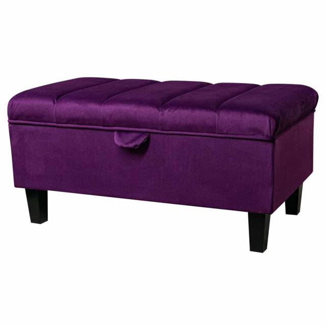 Fluted Purple Velvet Storage Ottoman - Handmade Foostool Pouffe British Bespoke Made - image 1