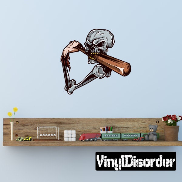 Skeleton Baseball Player Wall Decal - Fabric Vinyl Removable & Reusable Baseballuscolor015Et