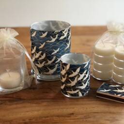 Luminary Combo Set, White Cranes On Navy, Japanese Chiyogami Paper - thumbnail 4