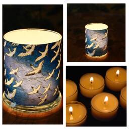 Luminary Combo Set, White Cranes On Navy, Japanese Chiyogami Paper
