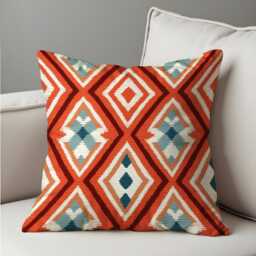 Southwestern Geometric Cushion Cover, Bold Rust Orange Kilim Pattern Pillow Case, Boho Tribal Throw Modern Desert Decor - thumbnail 2