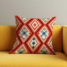Southwestern Geometric Cushion Cover, Bold Rust Orange Kilim Pattern Pillow Case, Boho Tribal Throw Modern Desert Decor - thumbnail 3