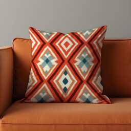 Southwestern Geometric Cushion Cover, Bold Rust Orange Kilim Pattern Pillow Case, Boho Tribal Throw Modern Desert Decor