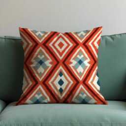 Southwestern Geometric Cushion Cover, Bold Rust Orange Kilim Pattern Pillow Case, Boho Tribal Throw Modern Desert Decor - thumbnail 4