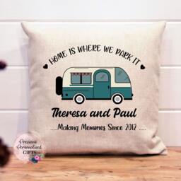 Personalised Caravan Cushion, Colourful Camper Van Pillow, Home Is Where We Park It Gift, Lover Gift - thumbnail 2