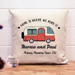 Personalised Caravan Cushion, Colourful Camper Van Pillow, Home Is Where We Park It Gift, Lover Gift - thumbnail 3