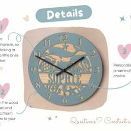 Personalised Ocean Wall Clock, Under The Sea Theme Kids Room Nautical Nursery Decor, Custom Coastal Marine Child's Bedroom Clock - thumbnail 2