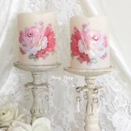 Shabby Chic Flameless Candles Pink Roses, Glitter Jewels - Set Of 2 - thumbnail 3