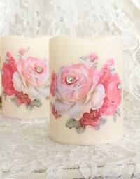 Shabby Chic Flameless Candles Pink Roses, Glitter Jewels - Set Of 2 - thumbnail 1