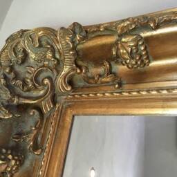 Chunky Wood Large Heavy Antique Gold Leaf Statement French Ornate Over Mantle Beveled Wall Mirror 4 Ft X 3Ft - thumbnail 4