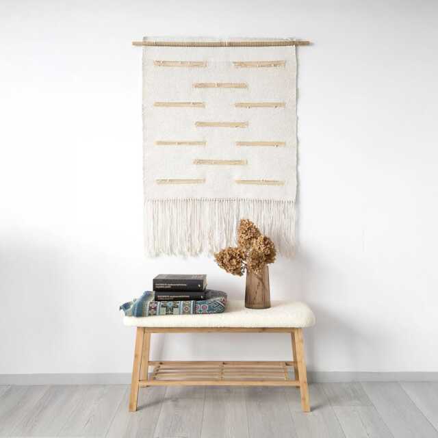 Modern Boho Wall Hanging - Handmade Woven Tapestry Minimalist Textile Art Japandi Style Decor Neutral Fiber Large - image 1