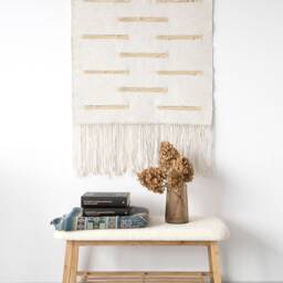 Modern Boho Wall Hanging - Handmade Woven Tapestry Minimalist Textile Art Japandi Style Decor Neutral Fiber Large - thumbnail 3