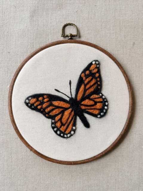 Monarch Butterfly Needle Felt Wall Art - Handmade Felted Embroidery Hoop, Nature Inspired Nursery & Home Decor - image 1