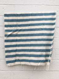 Handwoven Teal & White Striped Cotton Bath/Beach Towel From Ethiopia - thumbnail 1