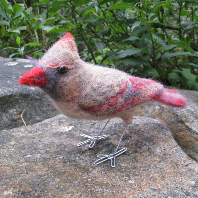 Mrs. Northern Cardinal, Needle Felted Bird Art Fiber Sculpture - image 1