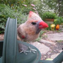 Mrs. Northern Cardinal, Needle Felted Bird Art Fiber Sculpture - thumbnail 2