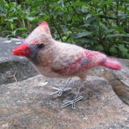 Mrs. Northern Cardinal, Needle Felted Bird Art Fiber Sculpture - thumbnail 1