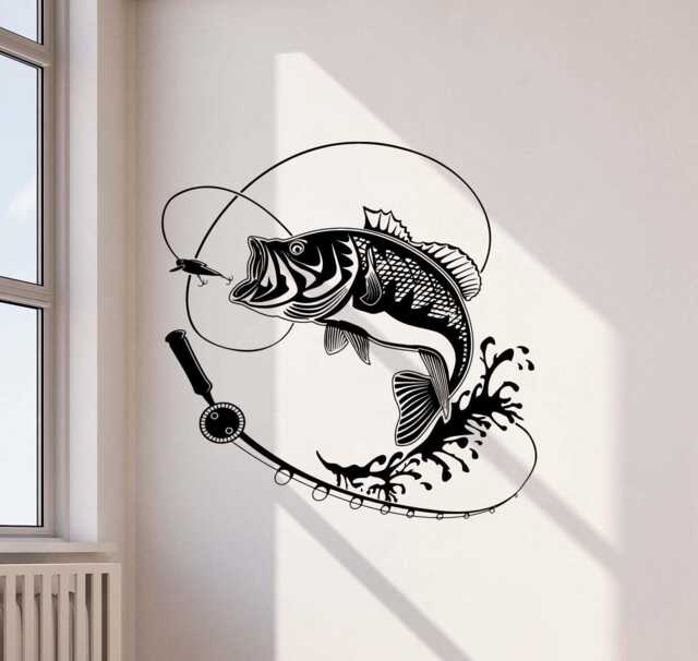 Fishing Wall Decal Fish Poster Rod Hook Sign Fisherman Gift Fisher Vinyl Sticker Beach Decor Ocean Sea Nautical Art 4-81 - image 1