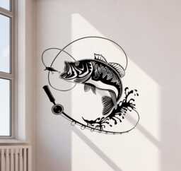 Fishing Wall Decal Fish Poster Rod Hook Sign Fisherman Gift Fisher Vinyl Sticker Beach Decor Ocean Sea Nautical Art 4-81 - thumbnail 1