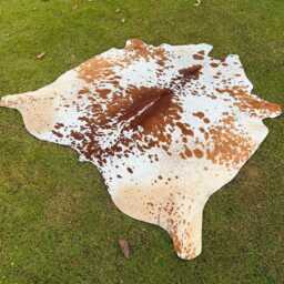 Natural Tricolor Cowhide Rug - Genuine Brazilian Hair-On Hide, Brown White Tones - thumbnail 2