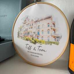 Personalised Watercolour Wedding Venue Painting Embroidery Hoop - Cotton Gift Second Anniversary Christmas Presents For Couple Ideas - thumbnail 2