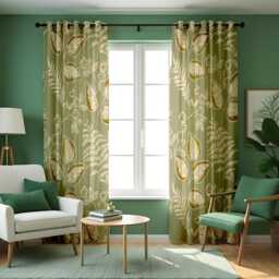 Green Botanical Curtains With Fern & Leaf Print, Nature Inspired Drape, Made To Measure Window Panels, Custom Eyelet Or Rod Pocket Curtain
