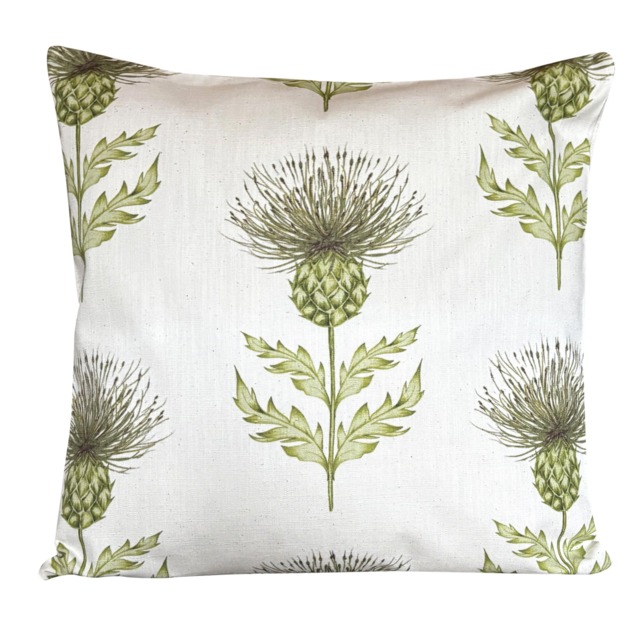 Voyage Thistle Green Natural Linen Wildflower Balmoral Cushion Cover - image 1