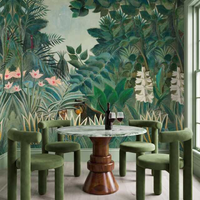 Equatorial Jungle Henri Rousseau Wall Mural, Hand-Painted Tropical Wallpaper, Maximalist Decor - Custom Size - image 1
