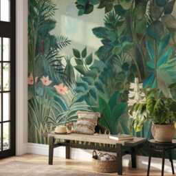 Equatorial Jungle Henri Rousseau Wall Mural, Hand-Painted Tropical Wallpaper, Maximalist Decor - Custom Size - thumbnail 3