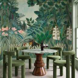 Equatorial Jungle Henri Rousseau Wall Mural, Hand-Painted Tropical Wallpaper, Maximalist Decor - Custom Size - thumbnail 1