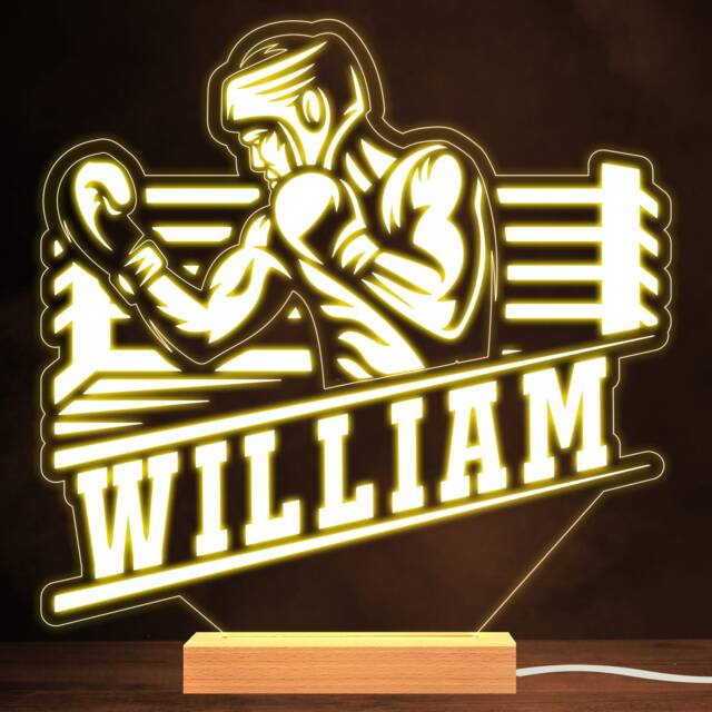 Muscular Boxer in A Helmet & Ring Boxing Fan Personalised Warm White Night Light - Gift Bedroom Lamp - image 1