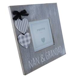Nan & Grandad Photo Frame Grandparents Picture Square Grey White With Hanging Hearts Shabby Chic Wall Free Standing Gift - thumbnail 3
