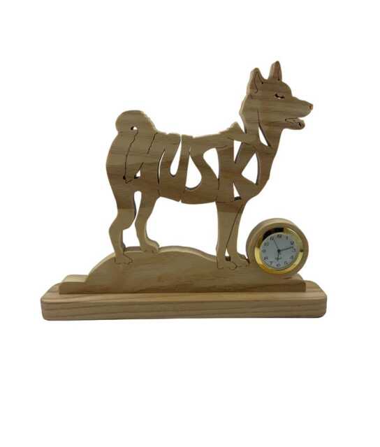 Handcrafted Ash Wood Husky Dog Clock Scroll Saw Art - image 1