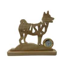Handcrafted Ash Wood Husky Dog Clock Scroll Saw Art - thumbnail 1