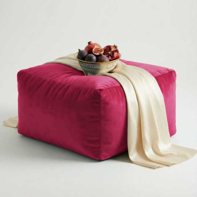 Hot Pink Velvet Ottoman Beanbag Rectangle Footstool Pouf - image 1